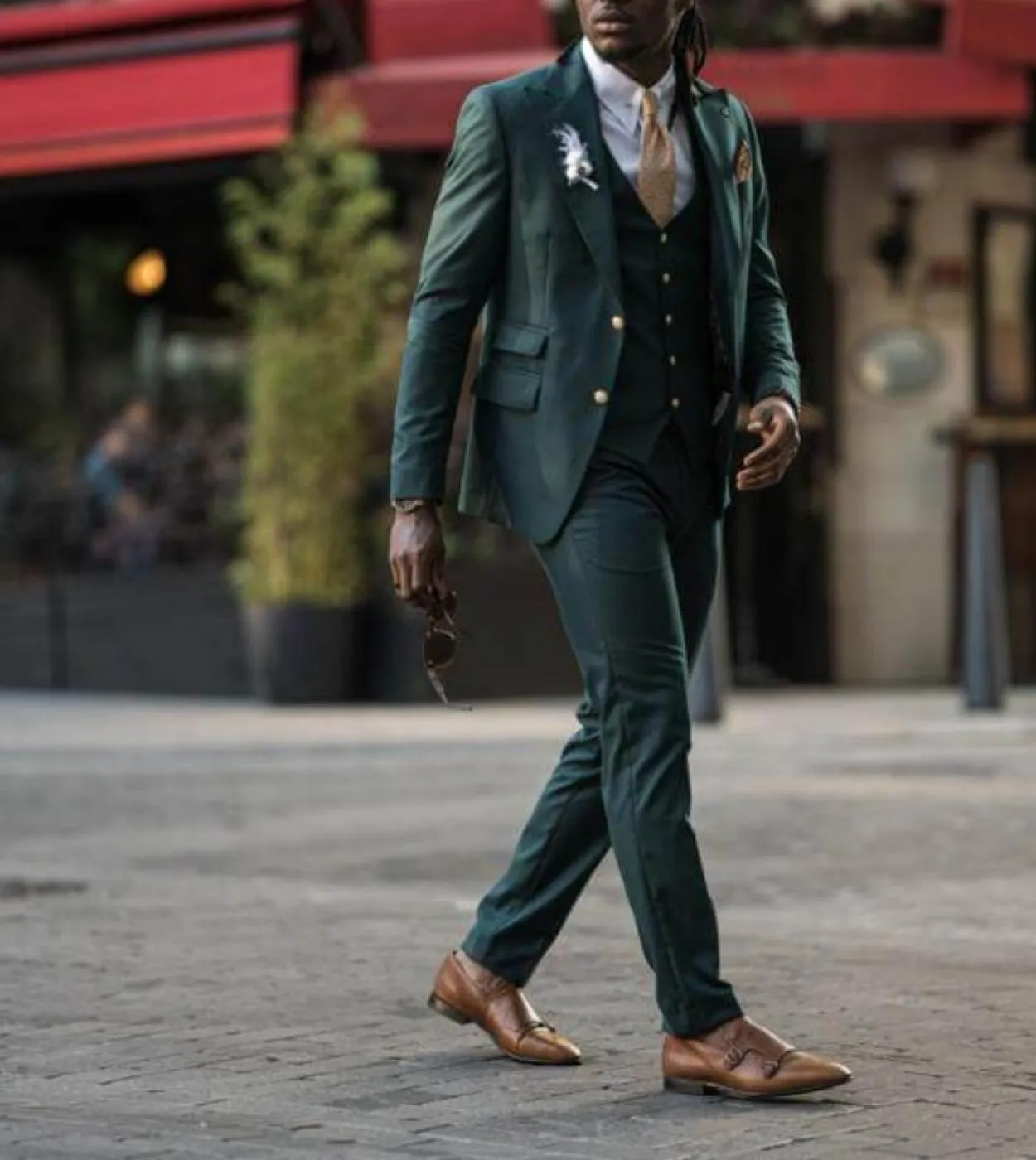 Abito da sposa estivo verde slim fit per uomo con doppie tasche con risvolto a punta giacca da uomo set 3 pezzi giacca pantaloni