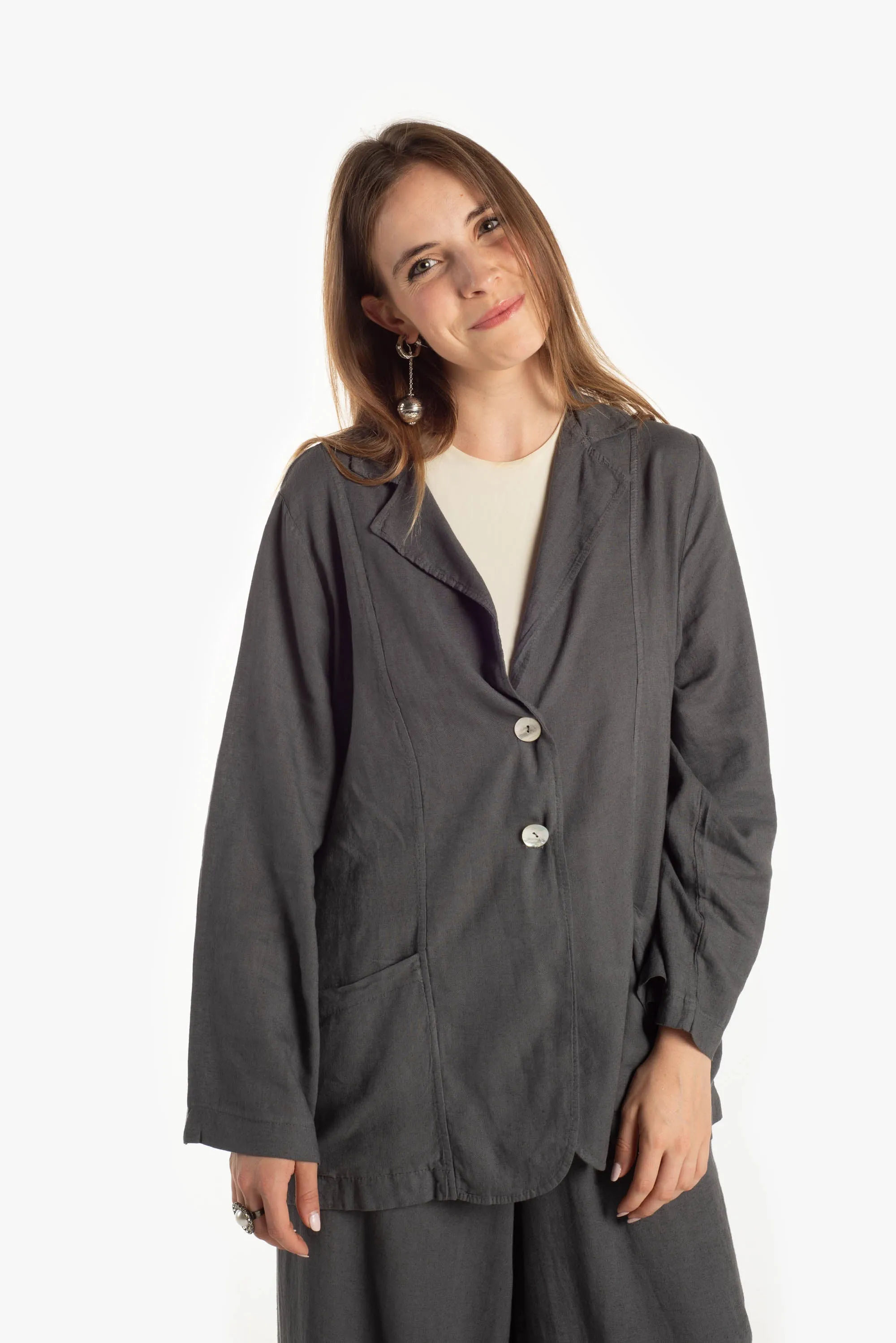 Blazer over in lino viscosa tinto capo