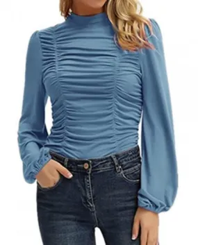 Blusas Elegante Camicetta Donna Manica Lunga Slim Fit Top Tinta Unita Plea