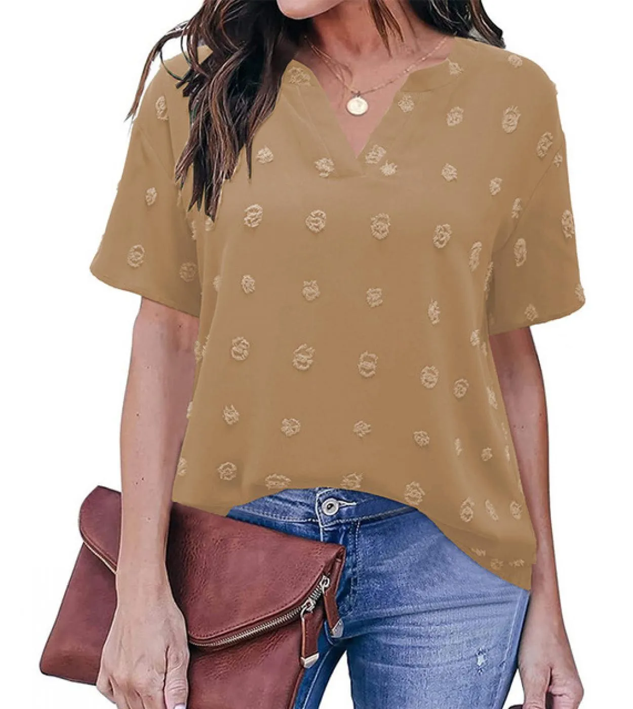 Camicetta estiva a maniche corte con scollo a V Camicetta da donna in chiffon moda Nuova donna casual da ufficio Elegante abbigl