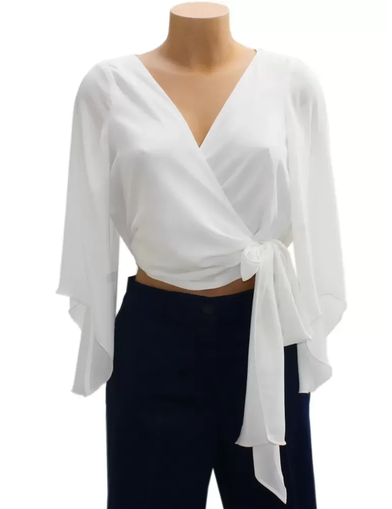 Camicia blusa incrociata chiffon bianco Casting Collecciòn