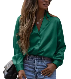Camicia lunga da uomo in raso con colletto alla moda, top a maniche lunghe da donna, ufficio 2023, camicetta da donna casual all
