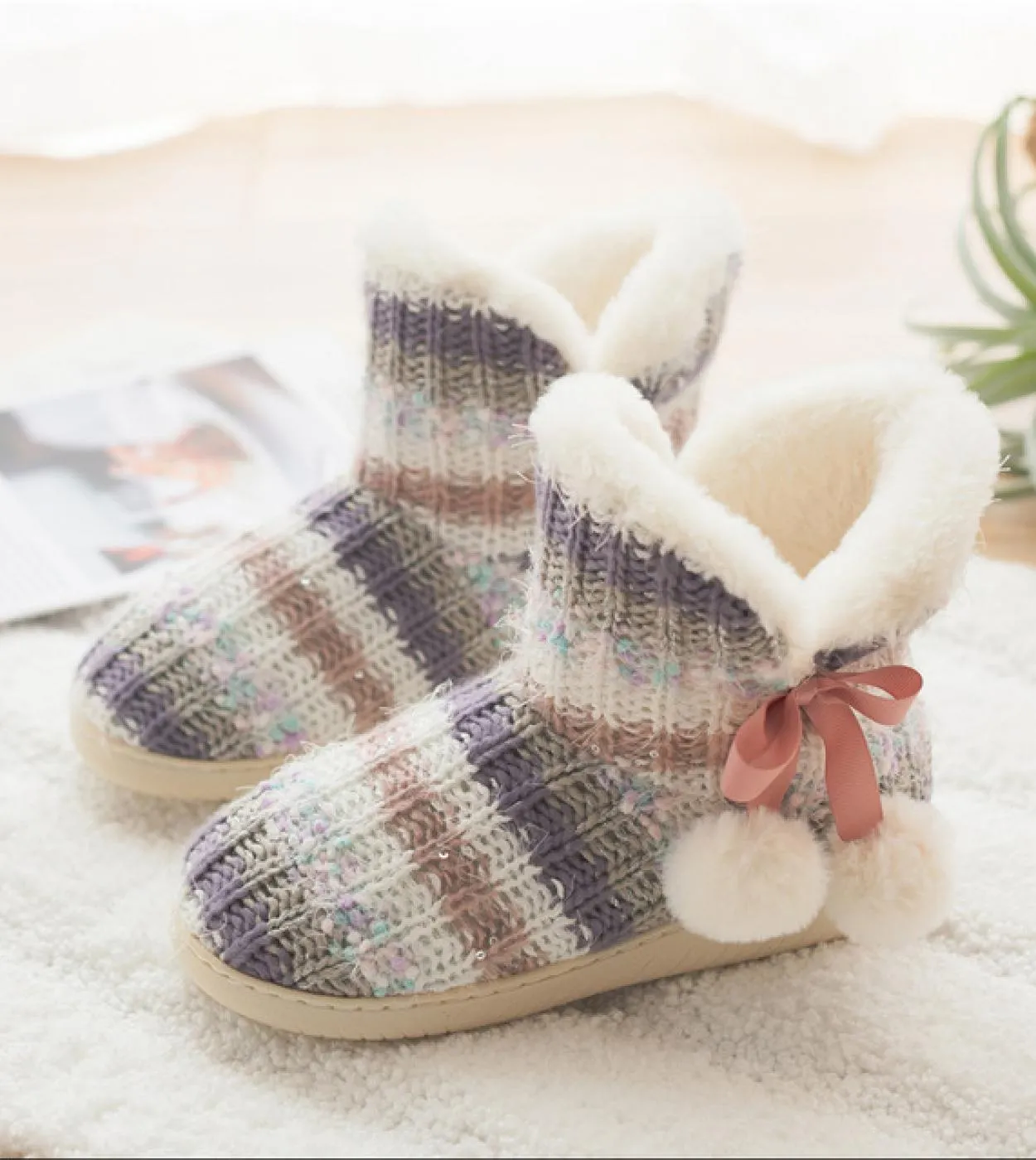 Comemore Women House Cloud Slippers Winter Warm Plush Warm Female Casual Soft Non Slip Indoor Flat Cozy Home Shoes Boots