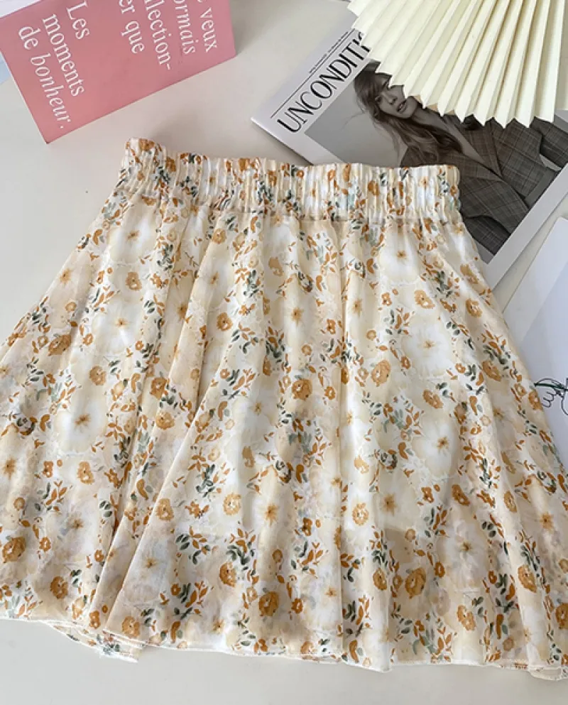 Jmprs Minigonna da donna estiva a vita alta Moda stile preppy floreale P