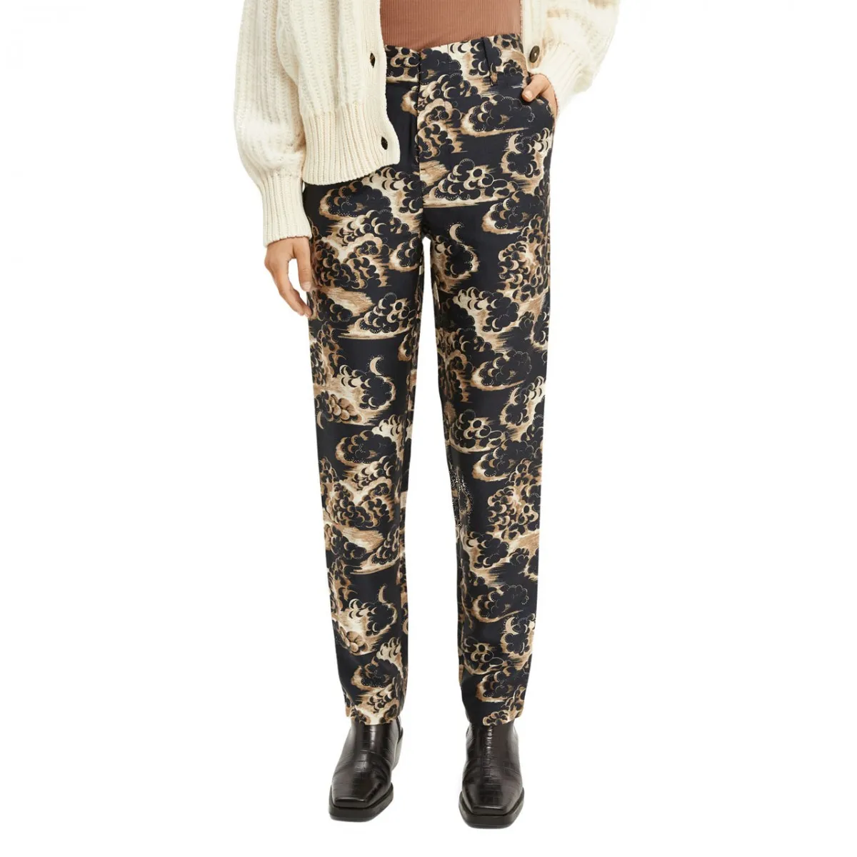 Pantaloni Affusolati Con Stampa, Grigio