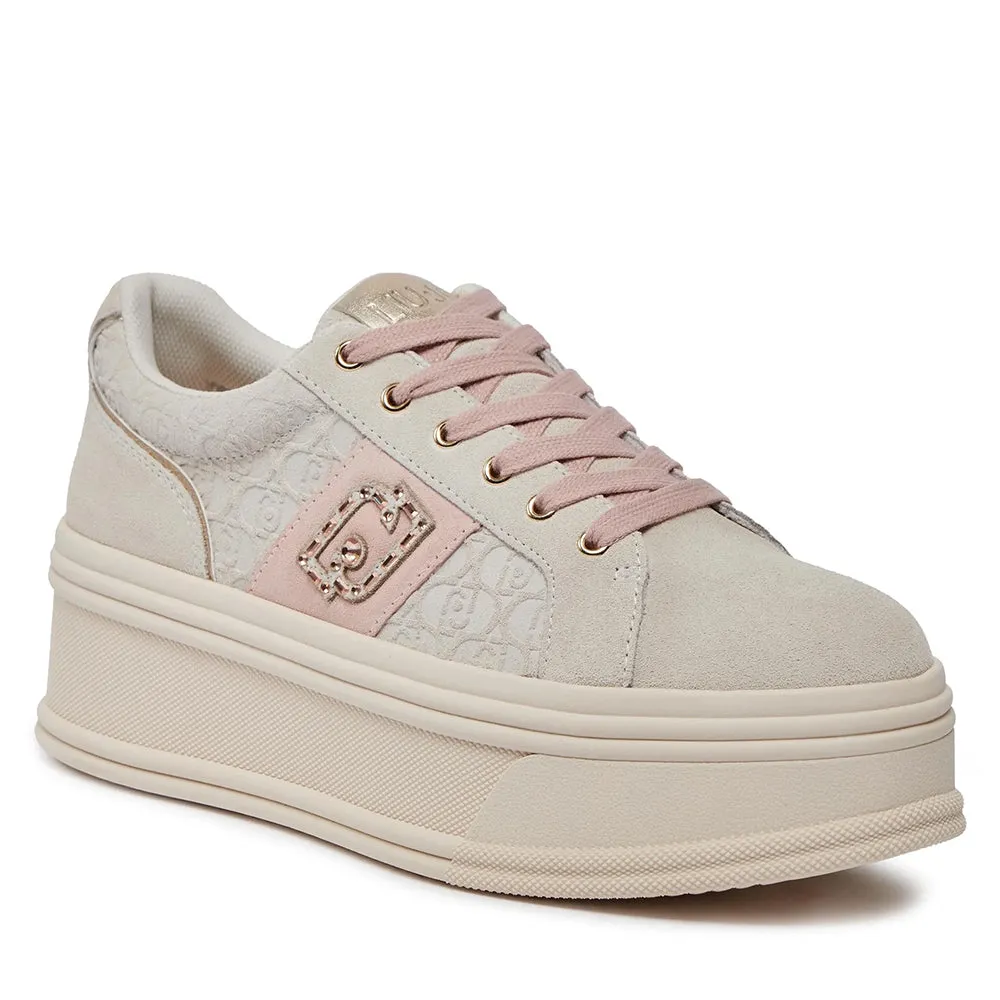 Scarpe Donna LIU JO Sneakers Selma 08 in Suede con Logo Embossed Beige