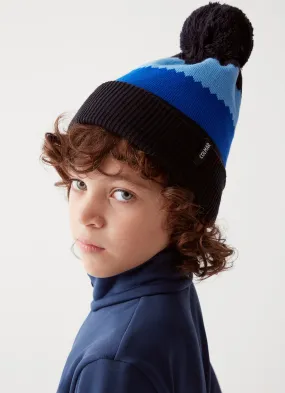 Striped unisex hat with pom-pom